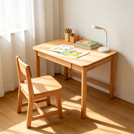 Natural Wood Kids Study Desk Set Compact